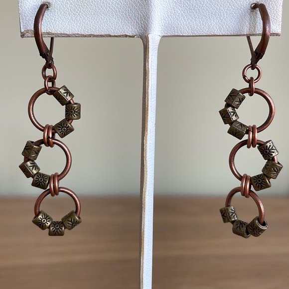 HAND CRAFTED EARRINGS Antiqued Copper Antiqued Brass Hoop Earrings Pierced - Picture 6 of 12